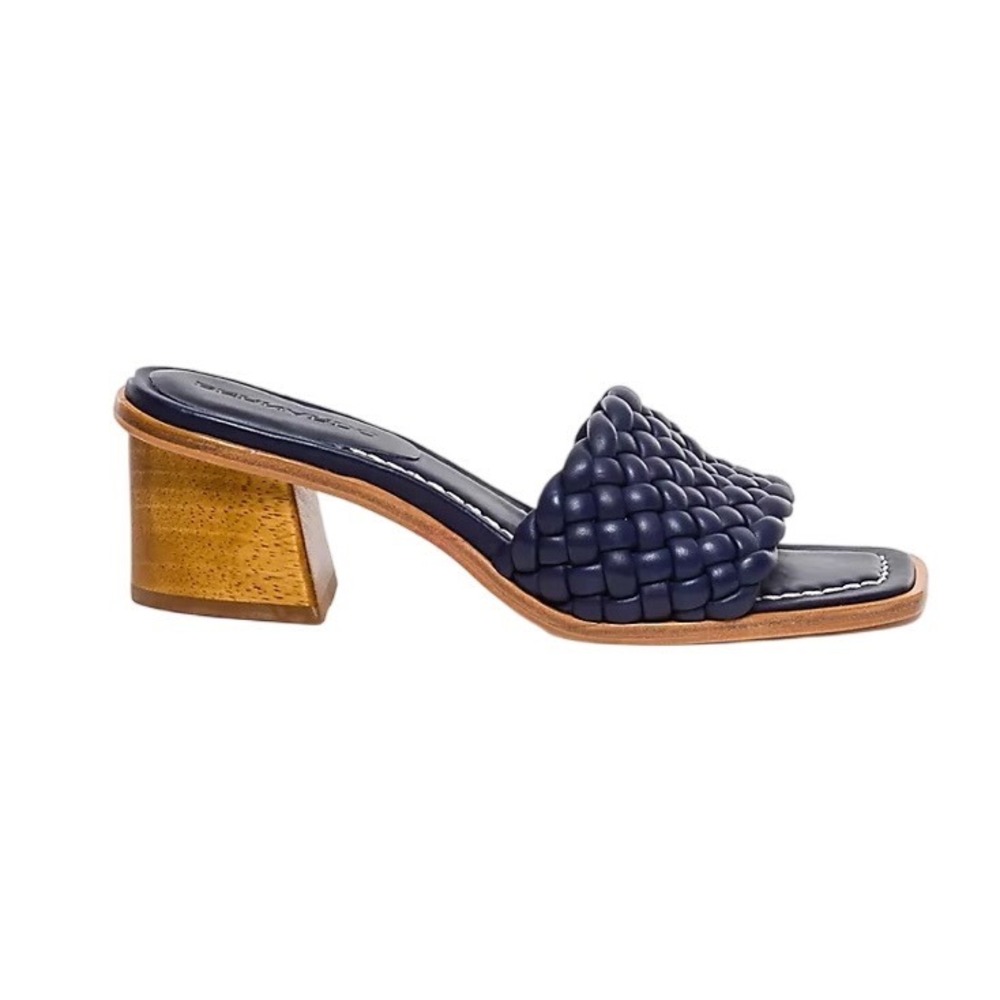 Bernardo Bethesda Woven Leather Slide Heels Navy Block Heel Sandals 8.5M - Picture 3 of 9